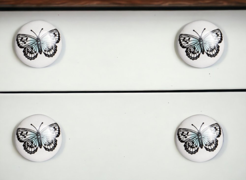 Set of Eight Black And White Ceramic And Metal Drawer Pull Knobs