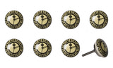 Set of Eight Black And Off White Ceramic And Metal Drawer Pull Knobs