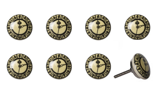 Set of Eight Black And Off White Ceramic And Metal Drawer Pull Knobs