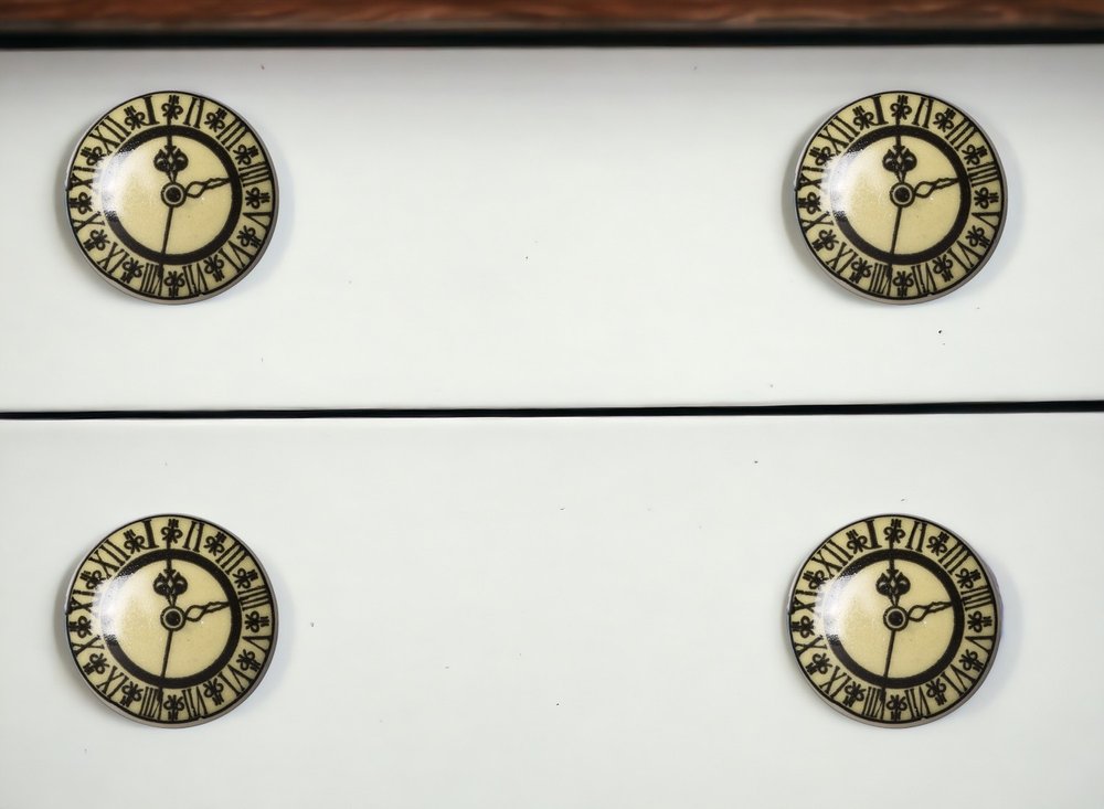 Set of Eight Black And Off White Ceramic And Metal Drawer Pull Knobs