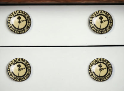 Set of Eight Black And Off White Ceramic And Metal Drawer Pull Knobs