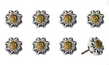 Set of Eight Black And Yellow Ceramic And Metal Drawer Pull Knobs