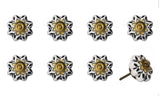 Set of Eight Black And Yellow Ceramic And Metal Drawer Pull Knobs