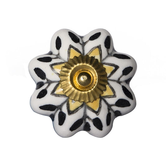 Set of Eight Black And Yellow Ceramic And Metal Drawer Pull Knobs