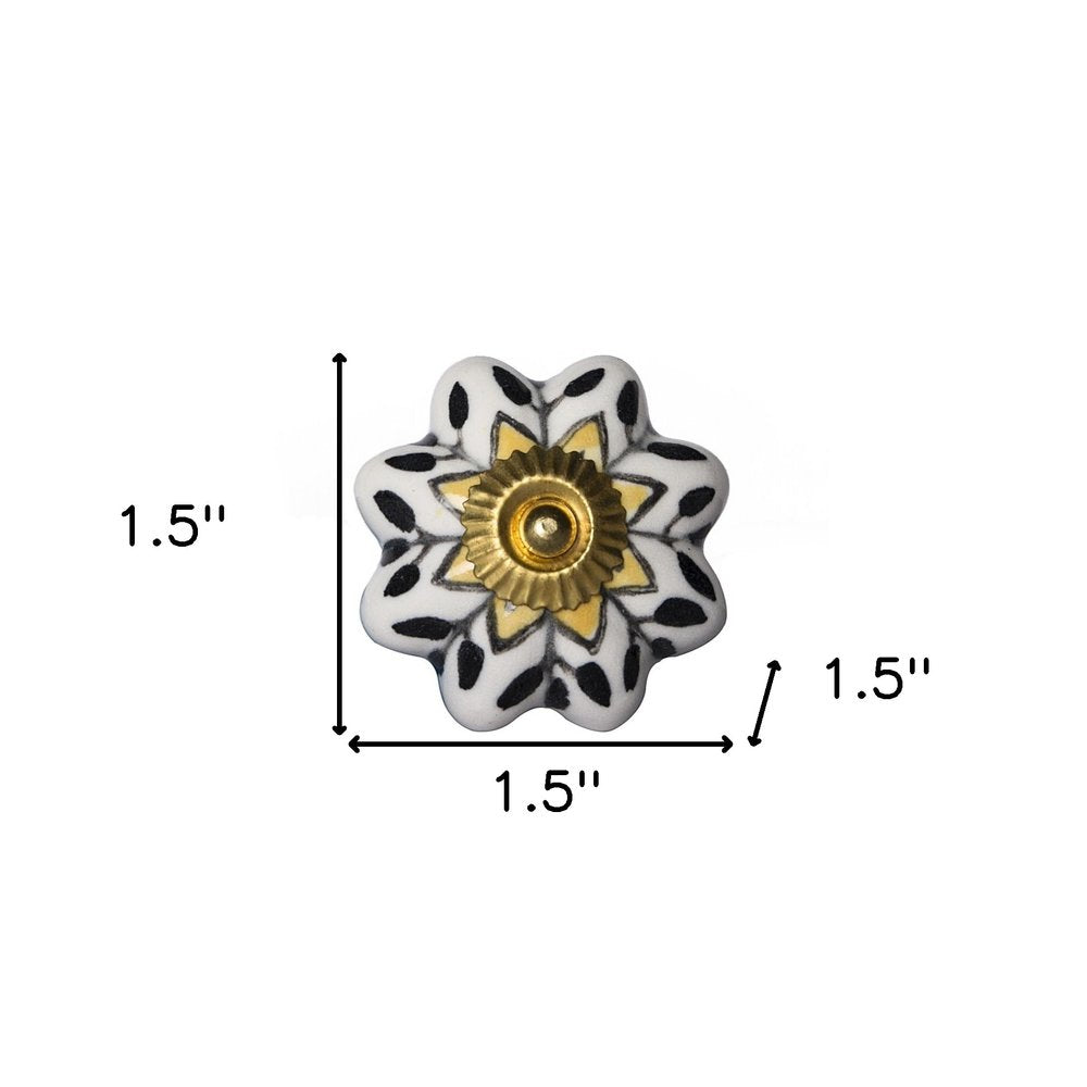 Set of Eight Black And Yellow Ceramic And Metal Drawer Pull Knobs