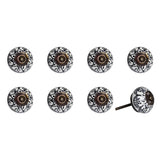 Set of Eight Black And White Ceramic And Metal Drawer Pull Knobs