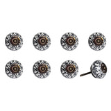 Set of Eight Black And White Ceramic And Metal Drawer Pull Knobs