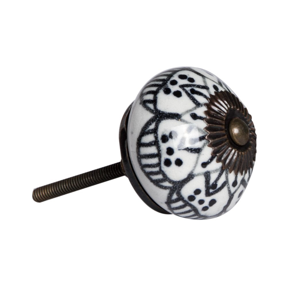 Set of Eight Black And White Ceramic And Metal Drawer Pull Knobs