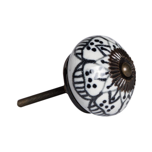 Set of Eight Black And White Ceramic And Metal Drawer Pull Knobs