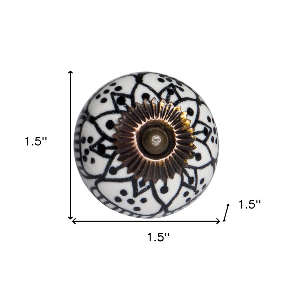 Set of Eight Black And White Ceramic And Metal Drawer Pull Knobs