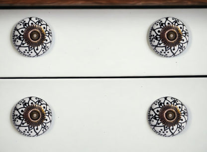 Set of Eight Black And White Ceramic And Metal Drawer Pull Knobs