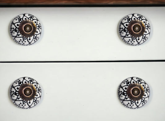 Set of Eight Black And White Ceramic And Metal Drawer Pull Knobs