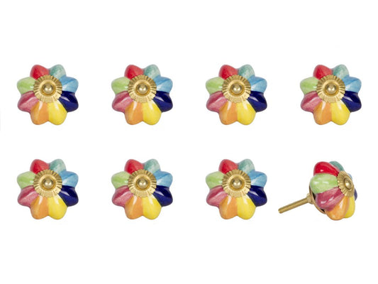 Set of Eight Blue And Green Ceramic And Metal Drawer Pull Knobs