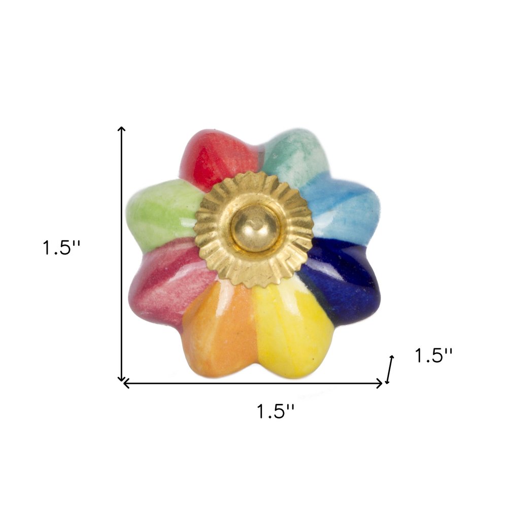 Set of Eight Blue And Green Ceramic And Metal Drawer Pull Knobs