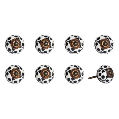Set of Eight Black And White Ceramic And Metal Drawer Pull Knobs