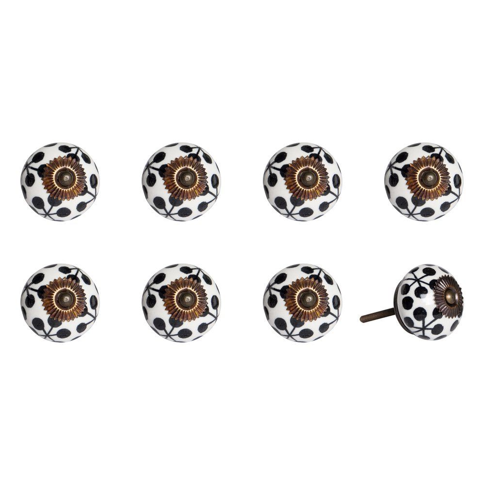 Set of Eight Black And White Ceramic And Metal Drawer Pull Knobs