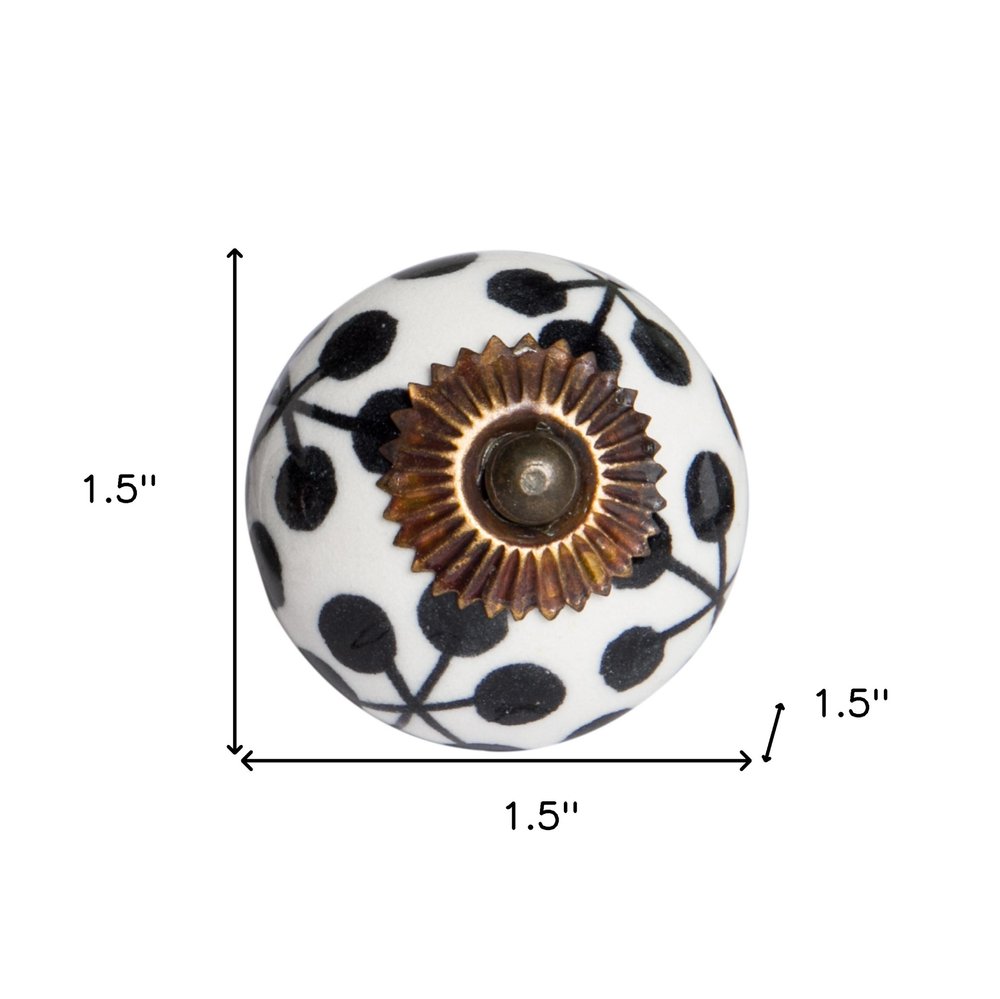 Set of Eight Black And White Ceramic And Metal Drawer Pull Knobs