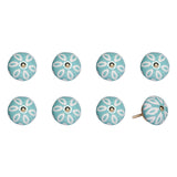Set of Eight Turquoise And White Ceramic And Metal Drawer Pull Knobs
