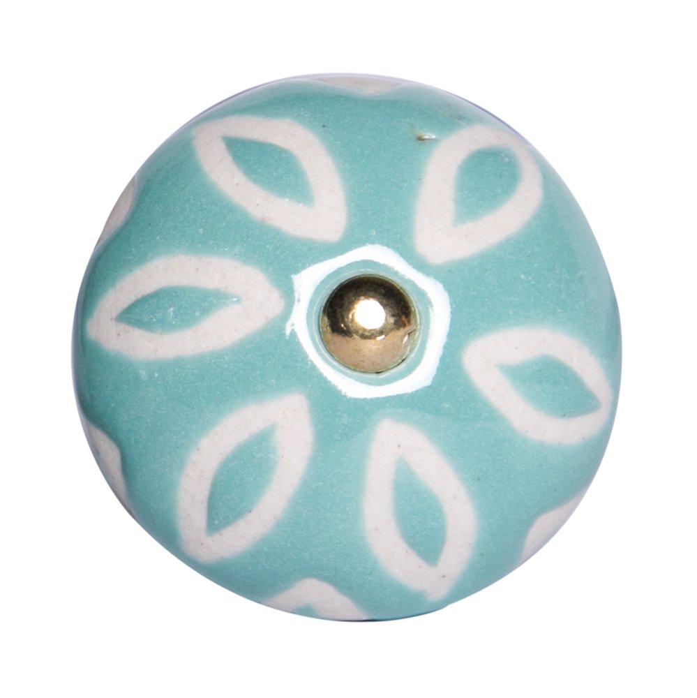 Set of Eight Turquoise And White Ceramic And Metal Drawer Pull Knobs