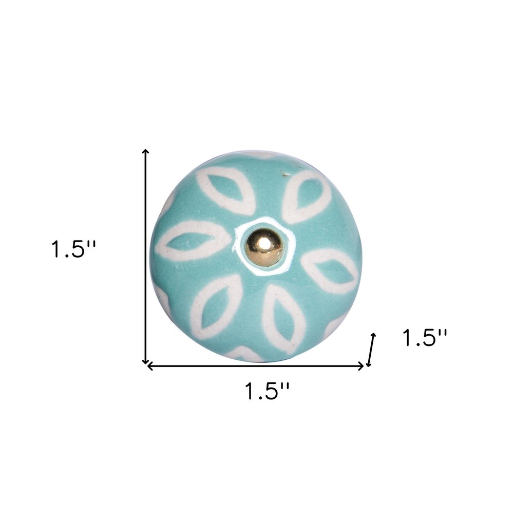 Set of Eight Turquoise And White Ceramic And Metal Drawer Pull Knobs