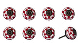 Set of Eight White And Red Ceramic And Metal Drawer Pull Knobs