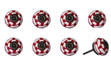 Set of Eight White And Red Ceramic And Metal Drawer Pull Knobs