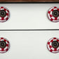 Set of Eight White And Red Ceramic And Metal Drawer Pull Knobs