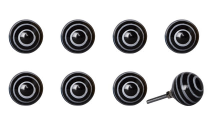 Set of Eight Black And Gray Ceramic And Metal Drawer Pull Knobs