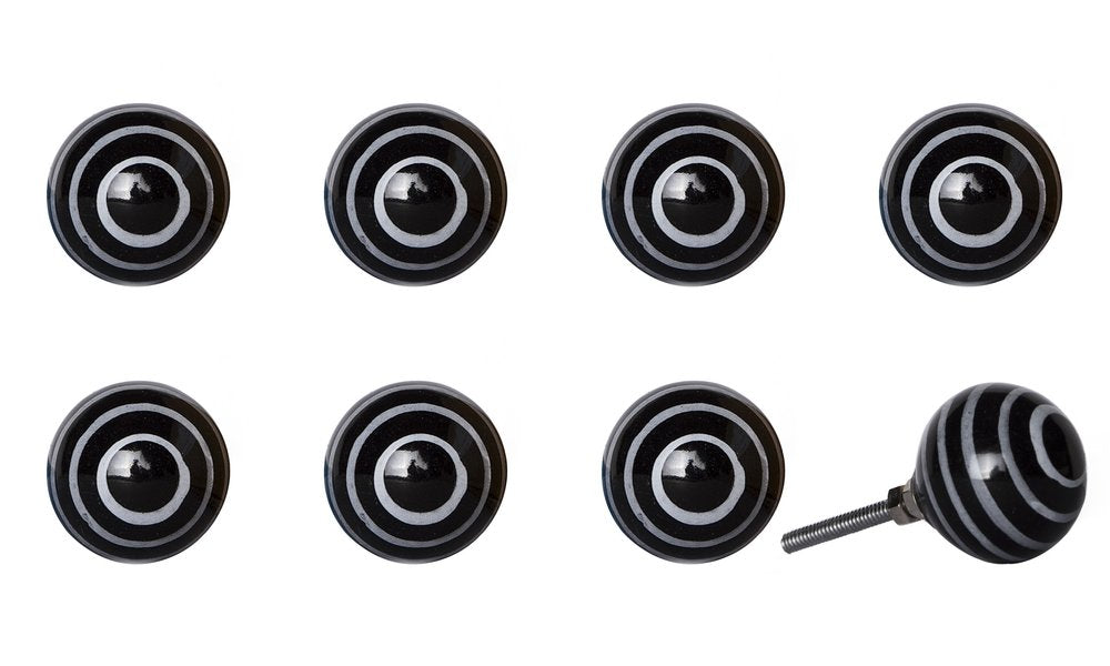 Set of Eight Black And Gray Ceramic And Metal Drawer Pull Knobs