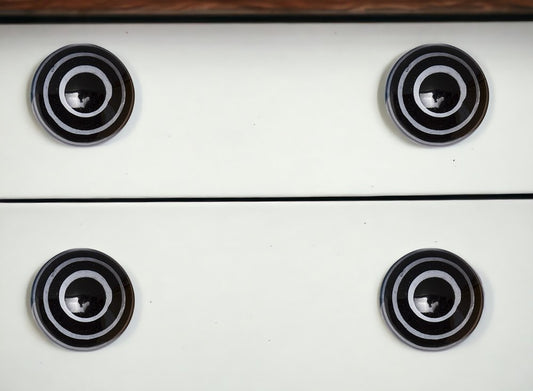 Set of Eight Black And Gray Ceramic And Metal Drawer Pull Knobs