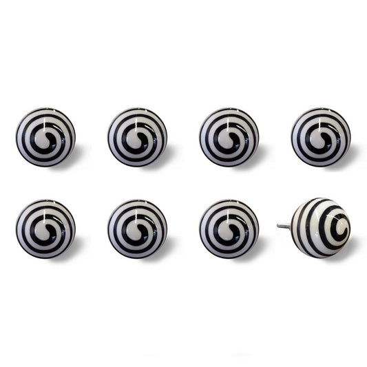 Set of Eight Black And White Ceramic And Metal Drawer Pull Knobs