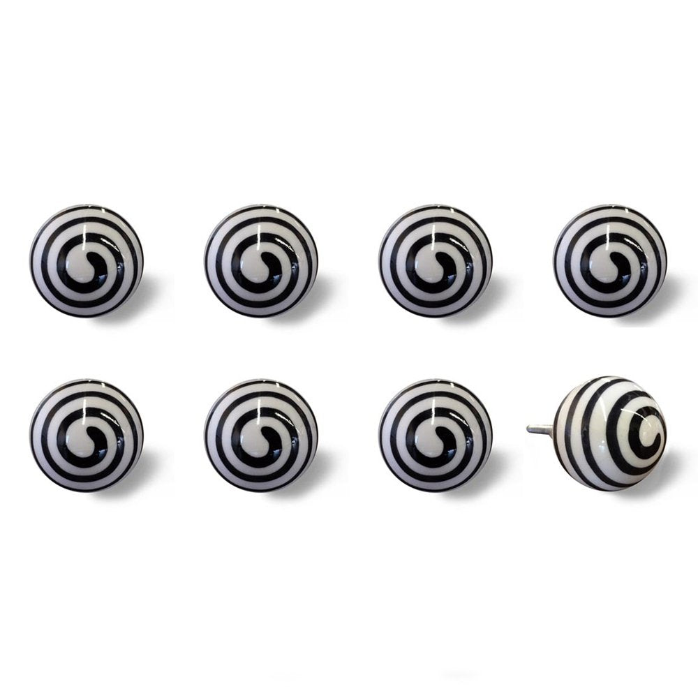 Set of Eight Black And White Ceramic And Metal Drawer Pull Knobs