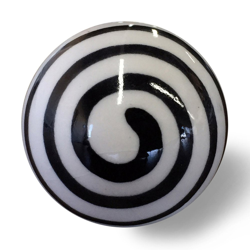 Set of Eight Black And White Ceramic And Metal Drawer Pull Knobs