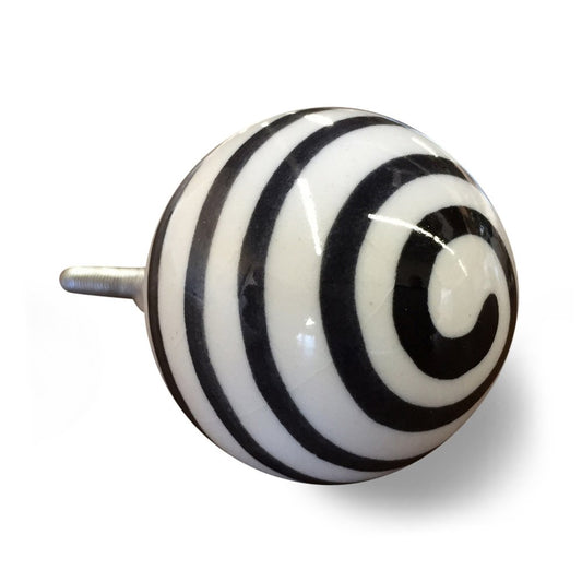 Set of Eight Black And White Ceramic And Metal Drawer Pull Knobs