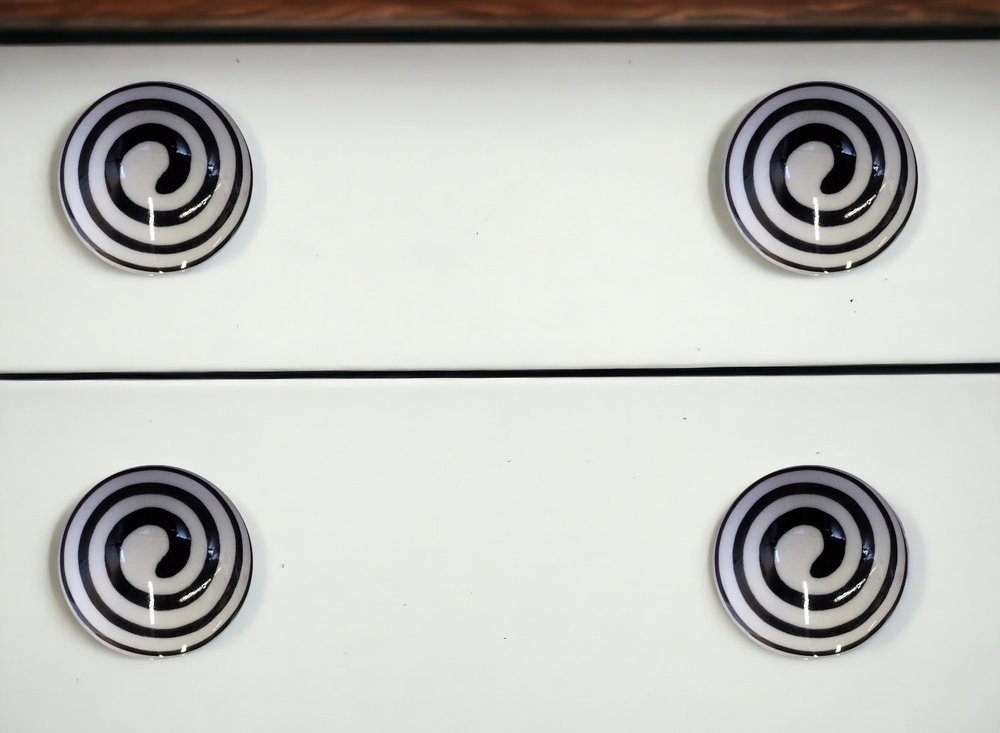 Set of Eight Black And White Ceramic And Metal Drawer Pull Knobs