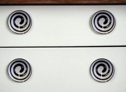 Set of Eight Black And White Ceramic And Metal Drawer Pull Knobs
