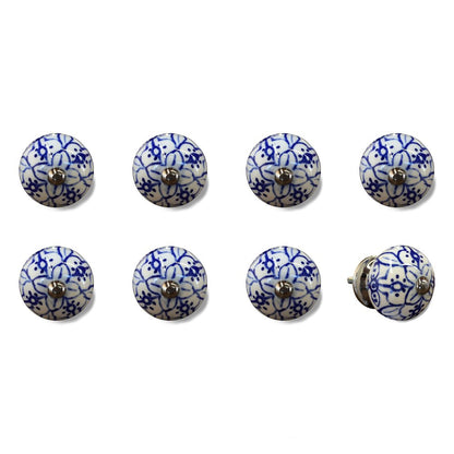 Set of Eight Blue And White Ceramic And Metal Drawer Pull Knobs