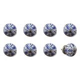 Set of Eight Blue And White Ceramic And Metal Drawer Pull Knobs