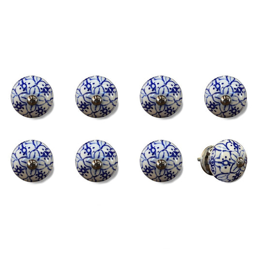 Set of Eight Blue And White Ceramic And Metal Drawer Pull Knobs