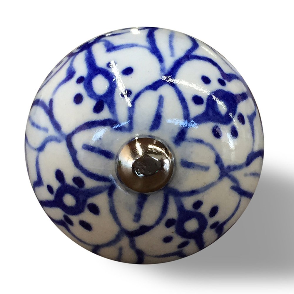 Set of Eight Blue And White Ceramic And Metal Drawer Pull Knobs