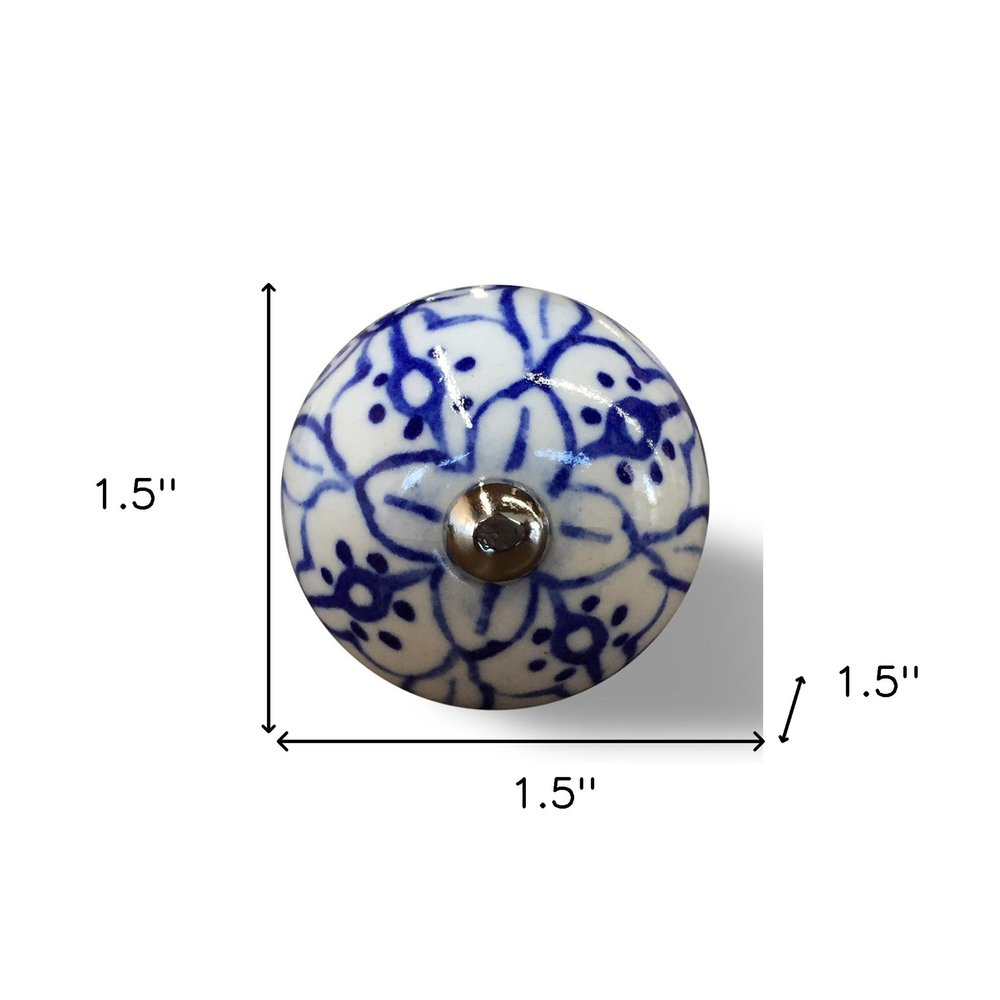 Set of Eight Blue And White Ceramic And Metal Drawer Pull Knobs