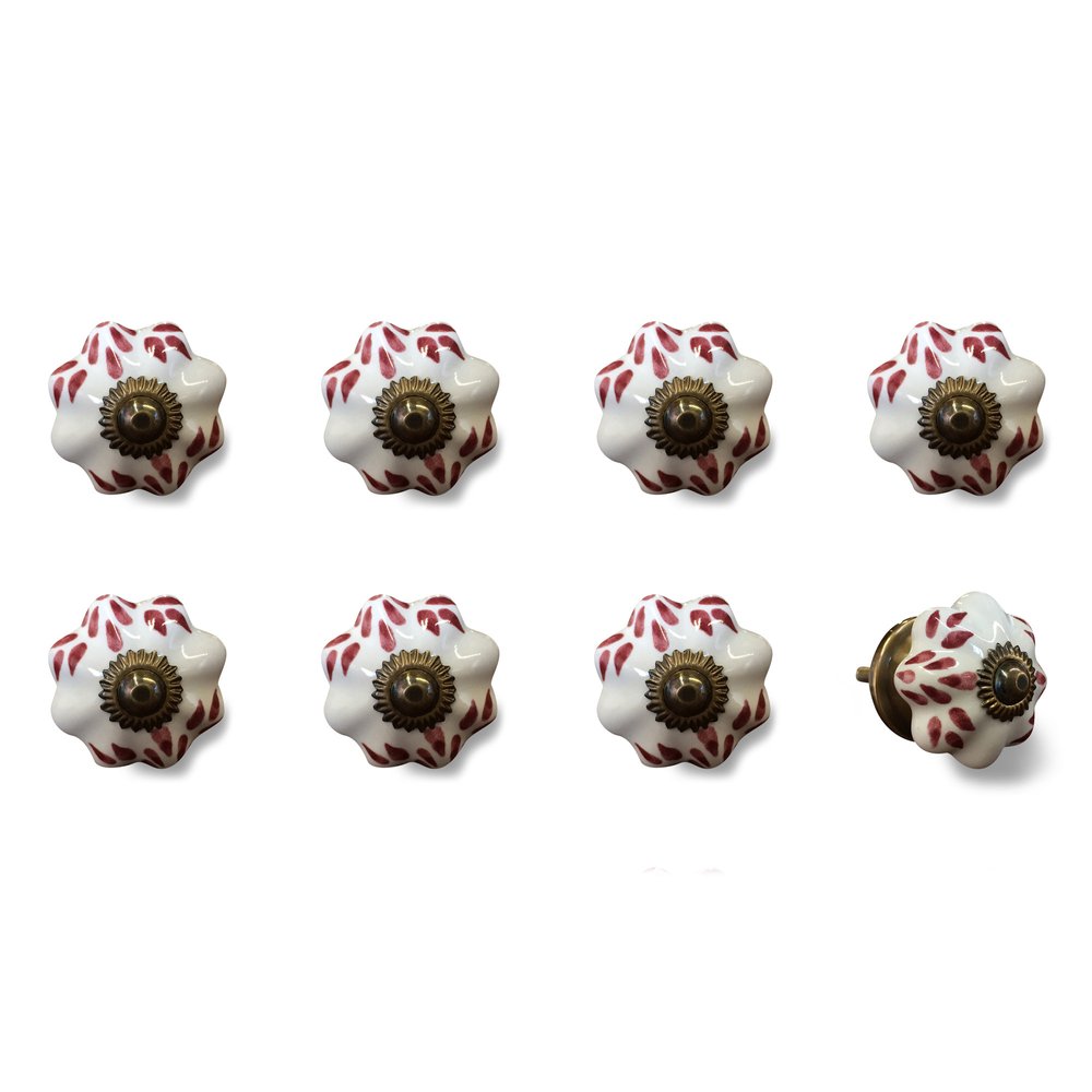 Set of Eight Brown And White Ceramic And Metal Drawer Pull Knobs