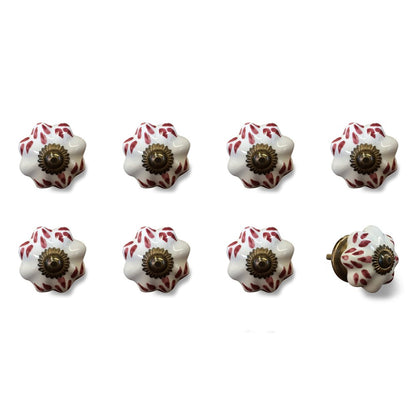 Set of Eight Brown And White Ceramic And Metal Drawer Pull Knobs