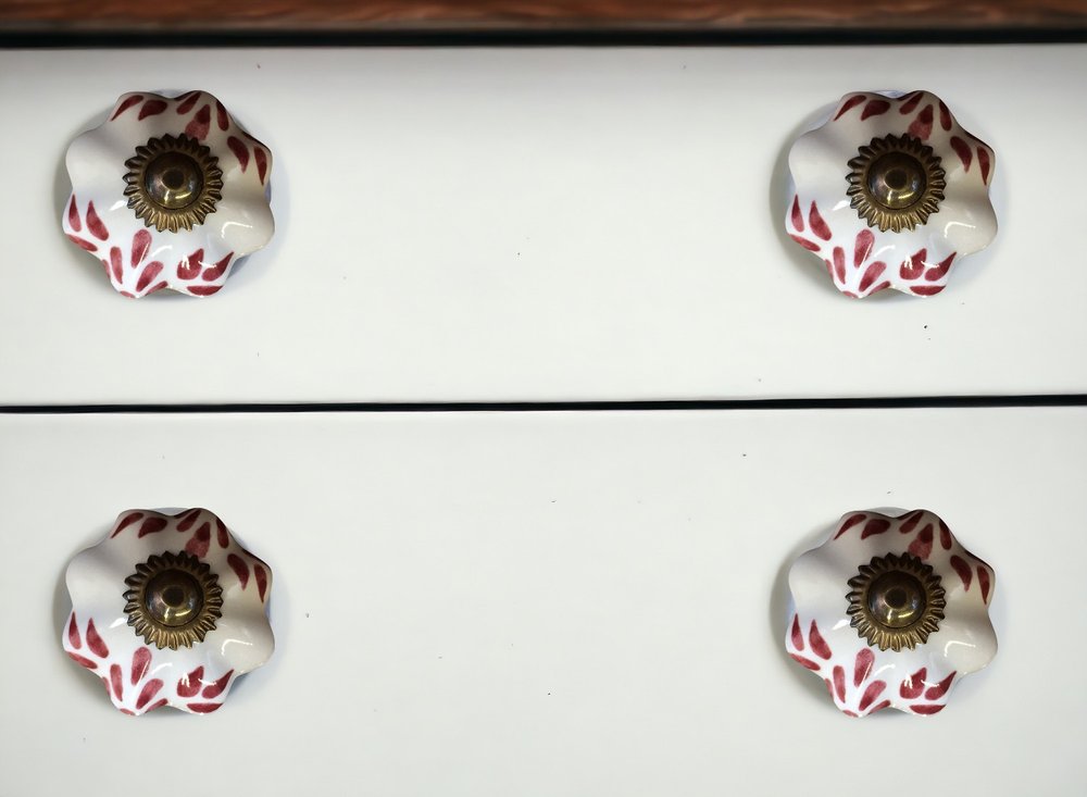 Set of Eight Brown And White Ceramic And Metal Drawer Pull Knobs