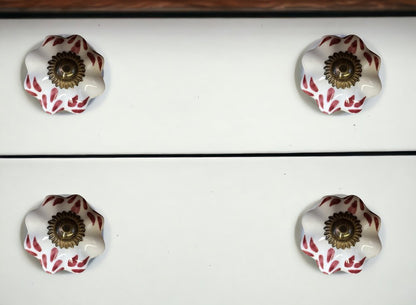 Set of Eight Brown And White Ceramic And Metal Drawer Pull Knobs