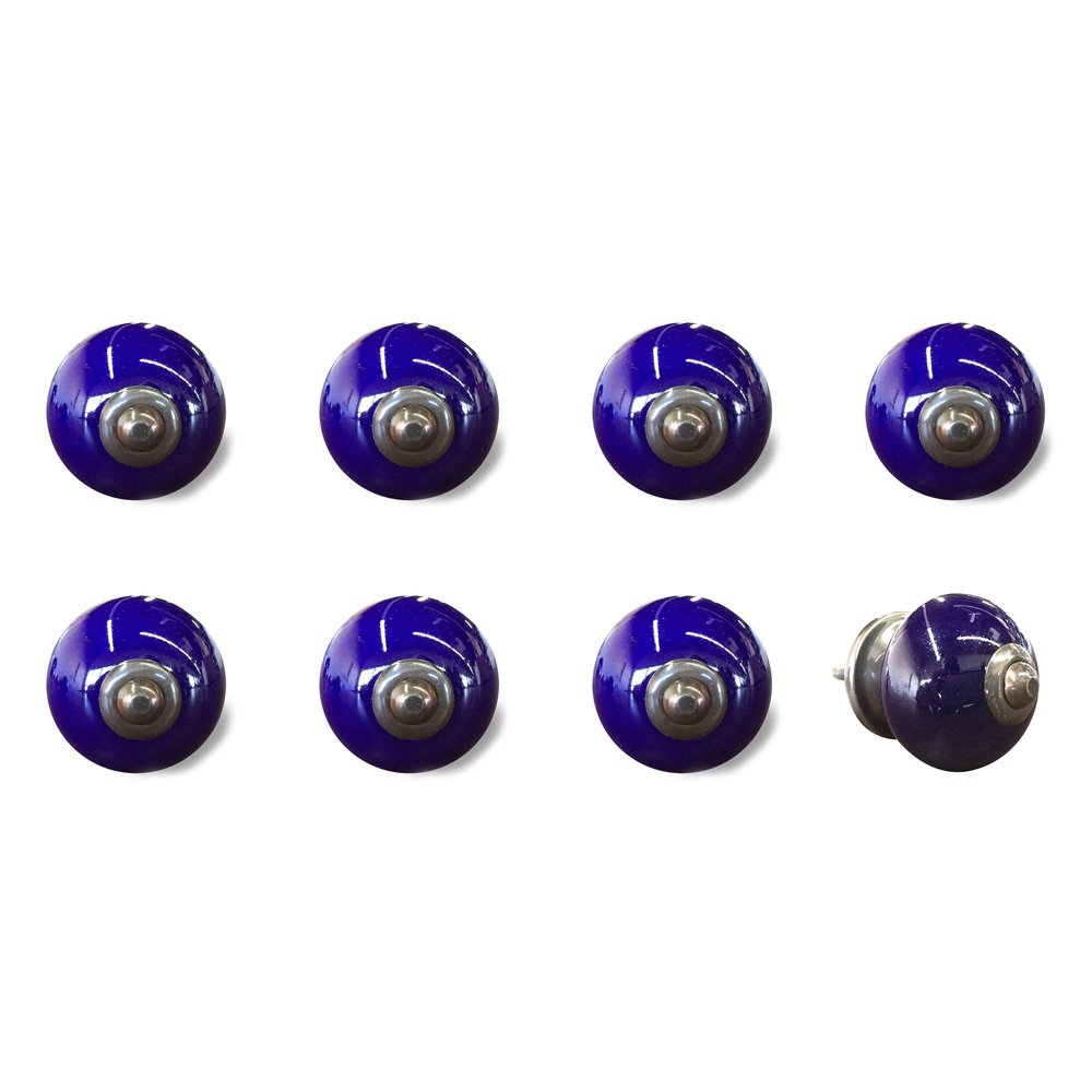 Set of Eight Purple And Gray Ceramic And Metal Drawer Pull Knobs