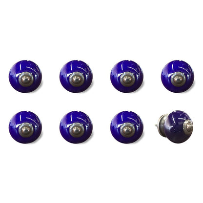 Set of Eight Purple And Gray Ceramic And Metal Drawer Pull Knobs