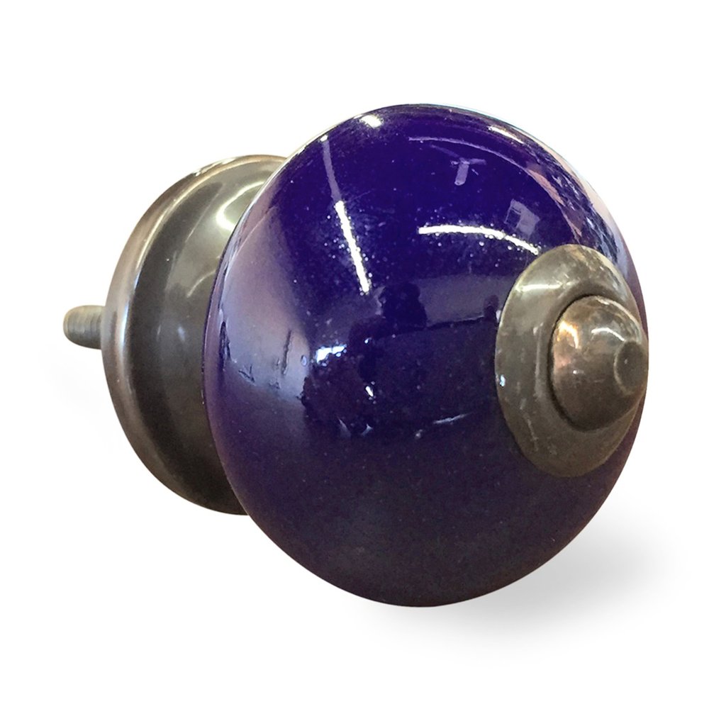 Set of Eight Purple And Gray Ceramic And Metal Drawer Pull Knobs