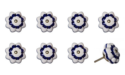 Set of Eight Blue And White Ceramic And Metal Drawer Pull Knobs