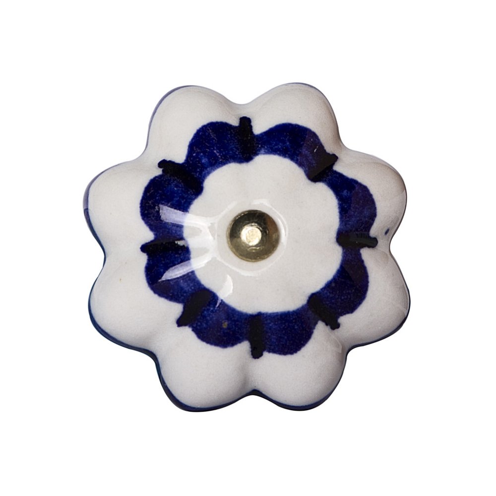 Set of Eight Blue And White Ceramic And Metal Drawer Pull Knobs